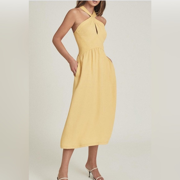 Reiss Women's Orla Halter Midi Dress - Yellow Size 6 $345